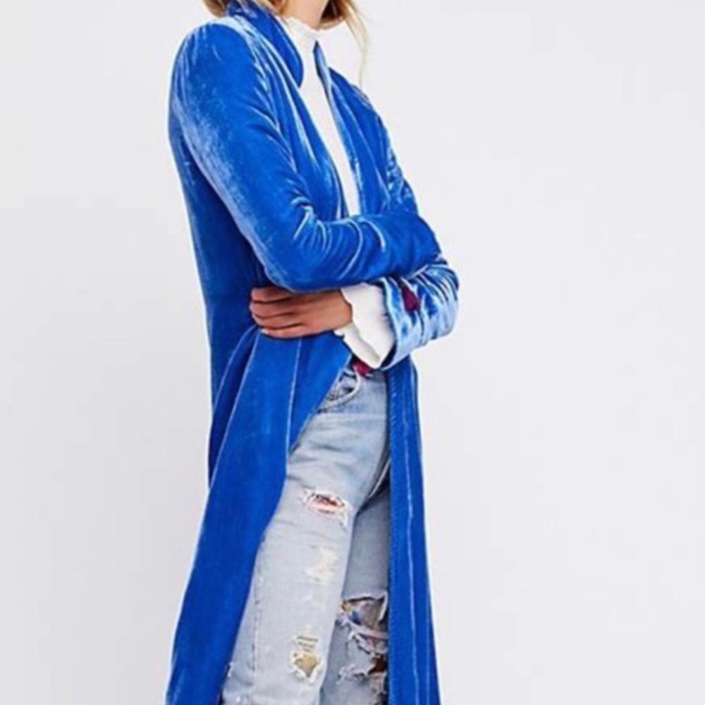 RARE! Free People ~ Dhalia Dahlia Velvet Duster in Blue ~ XS ~ Hard-to-find!